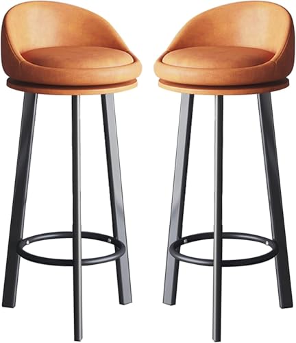 DZYHFCO Set mit 2 gepolsterten Hockern in Thekenhöhe, dunkelgrau, PU-Leder mit schwarzen Beinen, Höhe für Esszimmer (Orange, 60 cm) von DZYHFCO