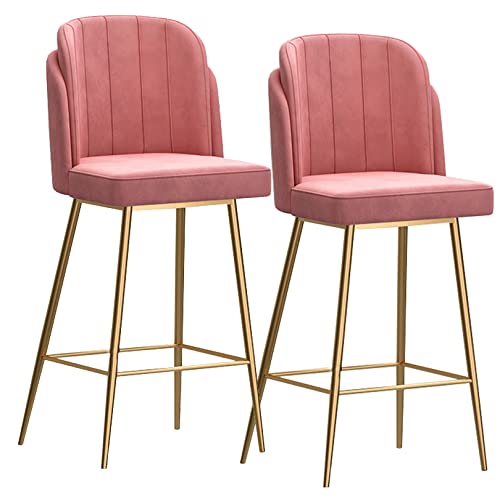 DZYHFCO Set mit 2 modernen Barhockern aus Samt mit Rückenlehne und Fußstütze, stilvolle graue Barstühle für die Küche (Rosa) von DZYHFCO