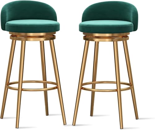 DZYHFCO Set mit 4 Samt-gepolsterten Barhockern mit goldfarbenen Metallbeinen, moderne Küchenthekenhocker für Frühstück (Grün, 2 Stück) von DZYHFCO