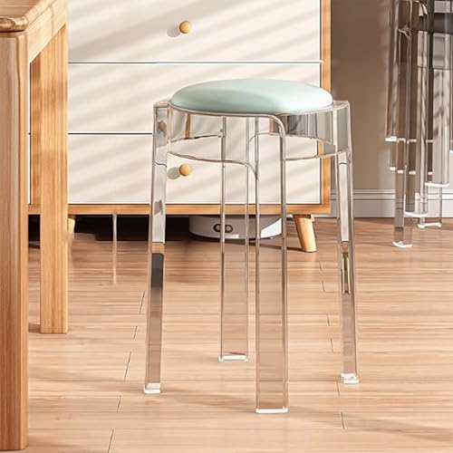 DZYHFCO Stapelbare Hocker mit Ledersitz, transparenter Acryl-Barhocker, moderner Armlehnenstuhl, stabil (blau) von DZYHFCO