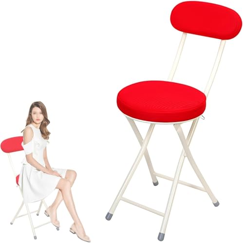 DZYHFCO Tragbarer, faltbarer Barhocker mit bequemer Rückenlehne, mit Stoff gepolsterter Klappstuhl, rutschfeste Füße und Rot DZYHFCO Tragbarer, faltbarer Barhocker mit bequemer Rückenlehne, mit Stoff gepolsterter Klappstuhl, rutschfeste Füße und Rot von DZYHFCO