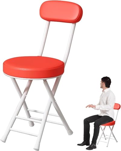 DZYHFCO Tragbarer faltbarer Barhocker, 47 cm, gepolsterter Klappstuhl mit bequemer Rückenlehne und Fußstütze für die Küche, Rot DZYHFCO Tragbarer faltbarer Barhocker, 47 cm, gepolsterter Klappstuhl mit bequemer Rückenlehne und Fußstütze für die Küche, Rot von DZYHFCO