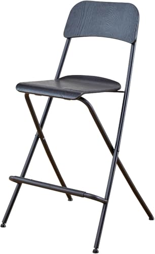 DZYHFCO Tragbarer klappbarer Barhocker, 63,5 cm, zusammenklappbarer Küchenstuhl mit Holz-Rückenlehne und Kissen für den Innenbereich, Schwarz, 74 cm von DZYHFCO