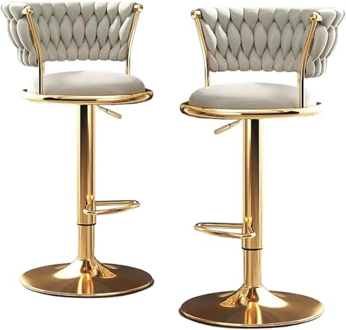 DZYHFCO Verstellbare Barhocker, Set mit 3 Samt-Drehstühlen mit Rückenlehne, modern mit goldfarbener Fußstütze für Küche (2 Stück) von DZYHFCO