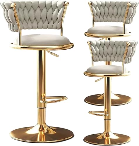 DZYHFCO Verstellbare Barhocker, Set mit 3 Samt-Drehstühlen mit Rückenlehne, modern mit goldfarbener Fußstütze für Küche (3 Stück) von DZYHFCO
