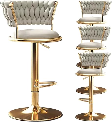 DZYHFCO Verstellbare Barhocker, Set mit 3 Samt-Drehstühlen mit Rückenlehne, modern mit goldfarbener Fußstütze für Küche (4 Stück) von DZYHFCO