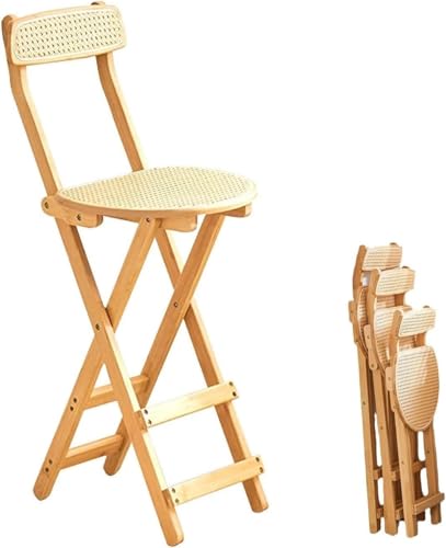 DZYHFCO Zusammenklappbarer Hocker mit Rattan-Sitz, tragbarer Klappstuhl mit Bambusrahmen, 62 cm von DZYHFCO
