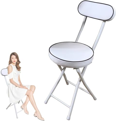 DZYHFCO Zusammenklappbarer Hocker mit Schaumstoffpolsterung, bequemer Sitz und Rückenlehne, zusammenklappbarer Küchenstuhl, 48,3 cm, Weiß von DZYHFCO