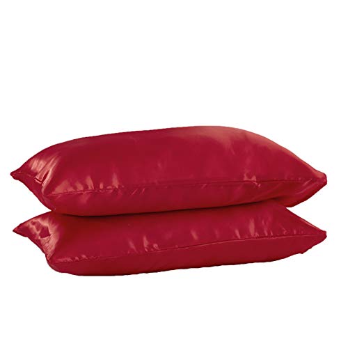 DZYP Kissenbezug Kopfkissenbezug 2er-Pack, Umschlagverschluss Standard-Kissenschutzbezüge Aus Kunstseide Ohne Kopfkissen, Pflegeleicht Hautfreundlich Atmungsaktiv. (Rot,70x70cm) von DZYP