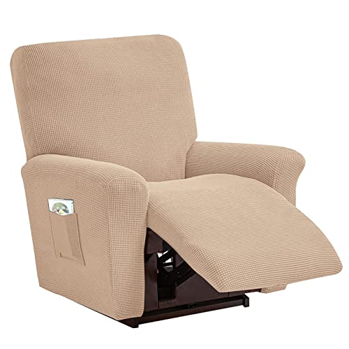 DZYP Sesselbezug 4-teilige Jacquard Sessel-Überwürfe Sesselschoner Stretchhusse Für Relaxsessel Elastischer Bezug Für Fernsehsessel Ruhesessel Liege Sessel (Khaki) von DZYP