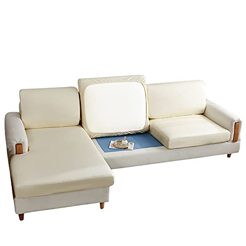 DZYP Sofa Sitzkissenbezug Stretch Wasserdicht PU Leder 1 Stück Sofakissen Schonbezug Sitzkissenschutz, Husse Überzug Bezug Für Sofa Sitzkissen Möbelschutz (Beige,Großer 1 sitzer) von DZYP