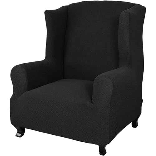 DZYP Stretch Sesselbezug Sesselschoner, Jacquard Ohrensessel Bezug Ohrensesselbezug, Sessel-Überwürfe Schonbezüge Elastisch Sesselhusse Stuhlbezug (Schwarz) von DZYP