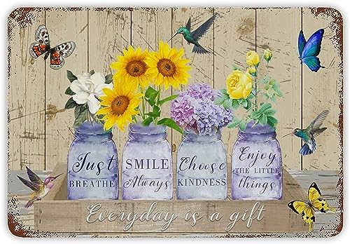 DZYQAWH Blechschild mit Aufschrift "Everyday Is A Gift", weiße Kamelie, Metallschild, Rost, lustig, neuartiges Schild, Aquarellmalerei, Poster, Abschlussgeschenk für Zuhause, Sonnenraum, Veranda von DZYQAWH
