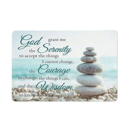 DZYQAWH Rustikales Retro-Blechschild Gelassenheitsgebet, Wandkunst, Strand-Schrift, christliche Drucke, Gemälde, Zen, Meditation, Stein, Wanddekoration, 20,3 x 30,5 cm von DZYQAWH