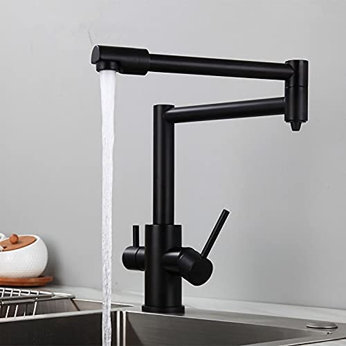 Wasserhahn Schwarz Küchenarmatur Massiv Messing Küchenwasserfilter Wasserhahn Drei-Wege-Spüle Mischbatterie Faltbare 3-Wege-Brushed Nickel ,Schwarz (Schwarz) von DZYQAWH