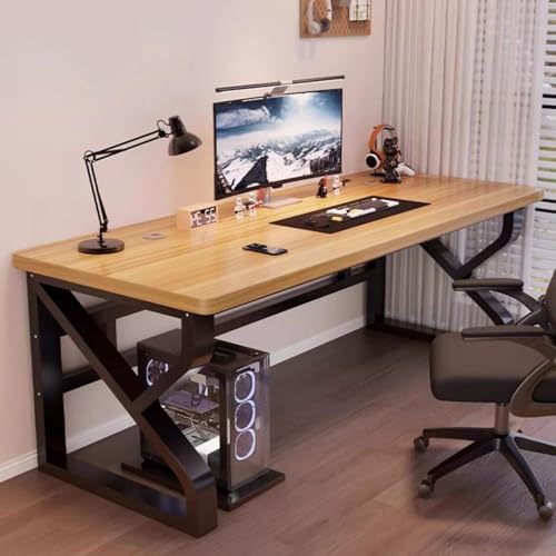 DZZTHSH Minimalistischer Computertisch aus Massivholz mit Monitorständer, industrieller Holz-PC-Gaming-Arbeitsplatz, Computertisch, rustikaler Echtholz-Schreibtisch für Heimbüro von DZZTHSH