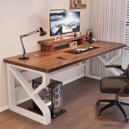 DZZTHSH Minimalistischer Computertisch aus Massivholz mit Monitorständer, industrieller Holz-PC-Gaming-Arbeitsplatz, Computertisch, rustikaler Echtholz-Schreibtisch für Heimbüro von DZZTHSH