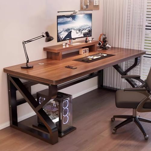 DZZTHSH Minimalistischer Computertisch aus Massivholz mit Monitorständer, industrieller Holz-PC-Gaming-Arbeitsplatz, Computertisch, rustikaler Echtholz-Schreibtisch für Heimbüro von DZZTHSH