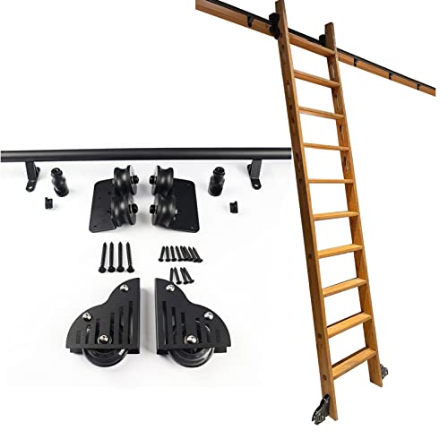 DZZTHSH Heavy Duty Sliding Rail Track Hardware Kit for Rolling Library Ladder - Round Tube Carbon Steel (No Ladder) - Easy Installation von DZZTHSH