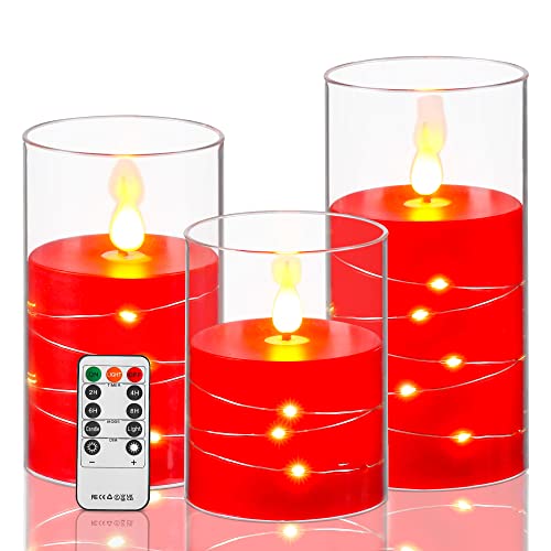 Da by Rote LED Kerzen mit Fernbedienung Timer Batteriekerze mit Lichterkette, Plexiglassäule 10cm/12,5cm/ 15 cm realistische LED kerze Säulenkerze von Da by