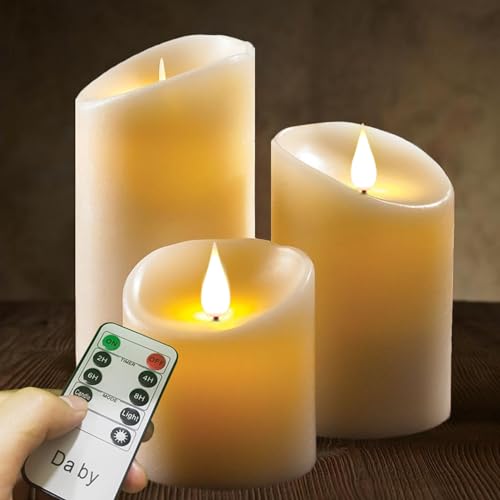 Da by Flammenlose Kerzen, 10 cm, 12,5 cm, 15 cm, Set mit 3 realistischen, tanzenden LED-Dochten für Partys, Zuhause, öffentliche elegante Veranstaltungen, batteriebetrieben, 10 Tasten Da by Flammenlose Kerzen, 10 cm, 12,5 cm, 15 cm, Set mit 3 realistischen, tanzenden LED-Dochten für Partys, Zuhause, öffentliche elegante Veranstaltungen, batteriebetrieben, 10 Tasten von Da by