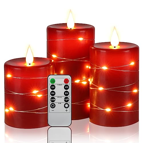 LED Kerzen, LED-Sternenhimmel-Lichterkette, mit 11-Tasten-Fernbedienung, 24-Stunden-Timer-Funktion, tanzende Flamme, echtes Wachs (rot) von Da by