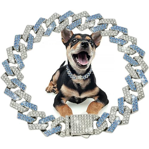DaBingDian 1 Stück Diamant-Halsband im kubanischen Stil, Hundehalsband mit Metallkette und sicherer Schnalle für kleine und mittelgroße Hunderassen von DaBingDian