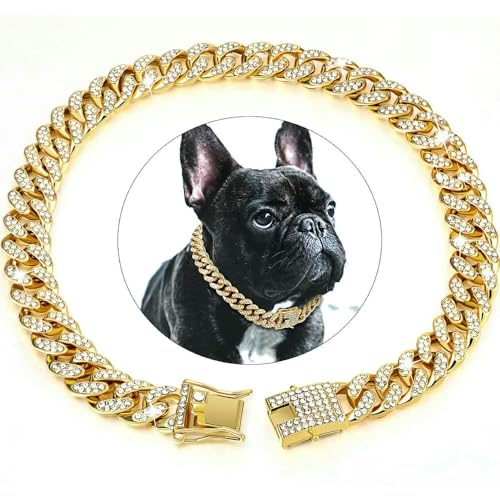 DaBingDian Hundehalsband mit Diamant-Kuba-Gliedern, Edelstahl-Metallkette mit sicherer Verschlussschnalle für kleine und mittelgroße Hunde, luxuriöses Haustierschmuck-Accessoire von DaBingDian