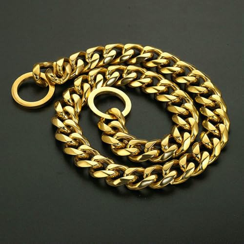 DaBingDian Robuste Würgekette für Hunde aus Edelstahl 19 mm, Halsband mit kubanischen Gliedern aus Silber und 18 Karat Gold für Pitbull, Mastiff, Bulldogge von DaBingDian