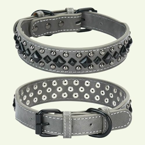 DaBingDian Robustes Hundehalsband aus Vintage-Leder mit Schutznieten, Anti-Biss-Halsband für mittelgroße bis große Hunde von DaBingDian
