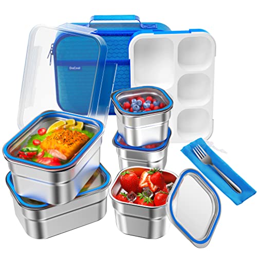 Edelstahl-Lunchbox Bento für Kinder Erwachsene, auslaufsicher, BPA-frei, mit Lunch-Tasche, DaCool-Metall-Lunch-Behälter, Tablett, Snack-Behälter für Schule und Außenbereich, Marineblau von DaCool