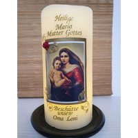 Led Echtwachskerze - Hl. Maria Mit Kind -Beschütze Dich 220mm./ 100mm von DaJuSi