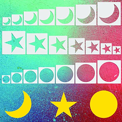 21 Stück Kreisschablone, DaKuan Stern, Mond, Kreisschablonen zum Malen, Malen auf Leinwand, Wanddekoration (8,9–25 cm) von DaKuan