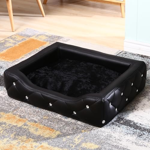 DaMi Luxus Hundebett I Premium Hundeschlafplatz mit großen Strasssteinen, Hundekissen Hundematratze Dogbed waschbar, Hundezubehör Hunde Dog Bett Matratze Körbchen, 18x58x46 cm Rechteckig Schwarz von DaMi