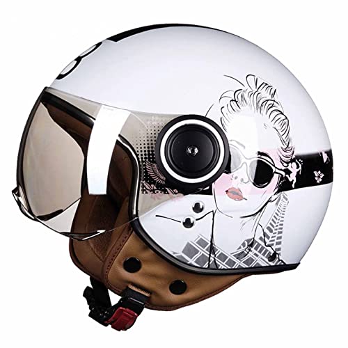 Jethelm Moto Jet-Helm Retro Motorrad Halbhelme Moped Scooter-Helm Vintage Jet-Helm Sturzhelm mit Visier DOT/ECE Zertifiziert für Frauen und Herren 4,M=54-56 von DaMuZ