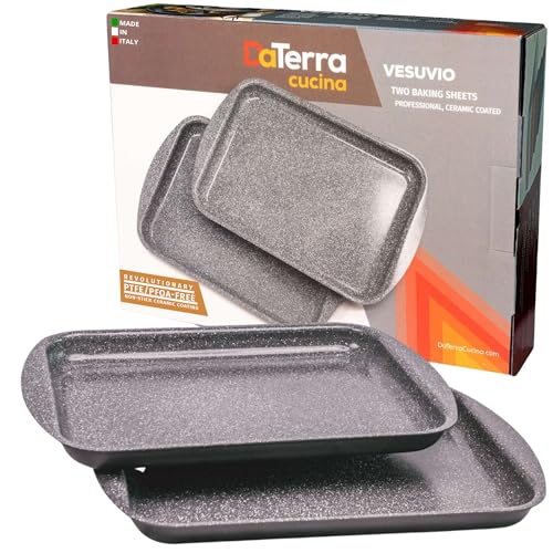 DaTerra Cucina Antihaft-Backblech, Doppelpack, hergestellt in Italien, PTFE-, Cadmium-, Blei- und PFOA-freie, proprietäre ungiftige Keramikbeschichtung, 40,9 x 29,7 cm von DaTerra Cucina