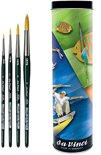 Da Vinci 1570 Serie - Aquarell-Pinsel-4er Set NOVA-Synthetik no., 0,2,6, 12. Made in Germany + kostenlose Aufbewahrungsröhre von DaVinci ESPACE BEAUX ARTS