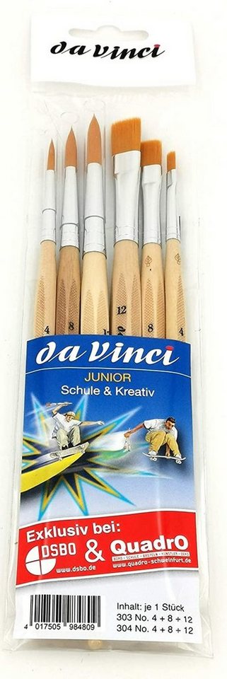 Da Vinci Pinsel Pinsel-Set Junior 6 Stück, (6 Stück), Schule, Hobby, Haart nicht, rostet nicht von Da Vinci