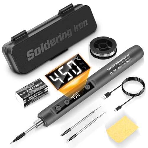Daakro 2-in-1 Akku Lötkolben Set,180-450℃ mit einstellbarer Temperatur,mit LED-Anzeige USB-aufladbares lötkolben mit Lötdraht, Werkzeugkasten, Akku-Lötkolben-Set, 3 Lötkolbenspitzen usw(Grau) von Daakro
