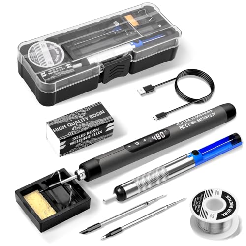 Akku Lötkolben Set - Daakro USB Wiederaufladbar Lötkolben mit LCD, Wireless Soldering Iron Set, Wireless Soldering Tips and Soldering Stand with Adjustable Temperature (Grau) von Daakro