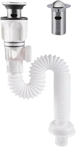 Daaxing Flexibler Abflussschlauch, doppeltes Anti-Geruch-Design, Deo-Abflussrohr-Set, Teleskop-Waschbecken-Ablaufrohr-Armaturen, gerader Wandablauf, 300–900 mm (weiß) von Daaxing