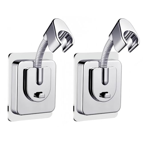 2 Duschkopfhalterung Ohne Bohren Dusche Halterung 360 Grad Verstellbarer Duschkopfhalterung Bohrfreier Badezimmerhalter Selbstklebender Wandmontierter Handbrausehalter (Silber) von DabbOo