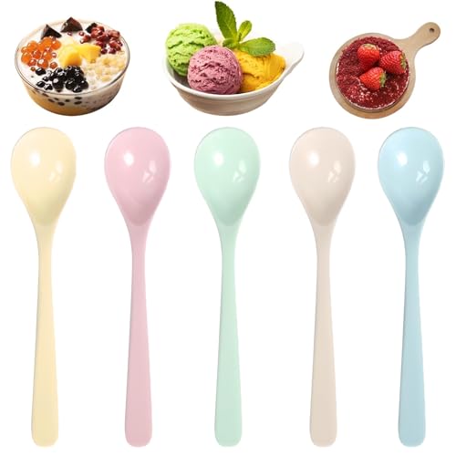 5 Stück Eierlöffel Plastiklöffel Wiederverwendbarer Dessertlöffel Kleine Löffel Dauerhaft Bunter Langer Plastiklöffel Anti Fall Geschirr für die Küche Geeignet für Babynahrung,Marmelade,Joghurt von DabbOo