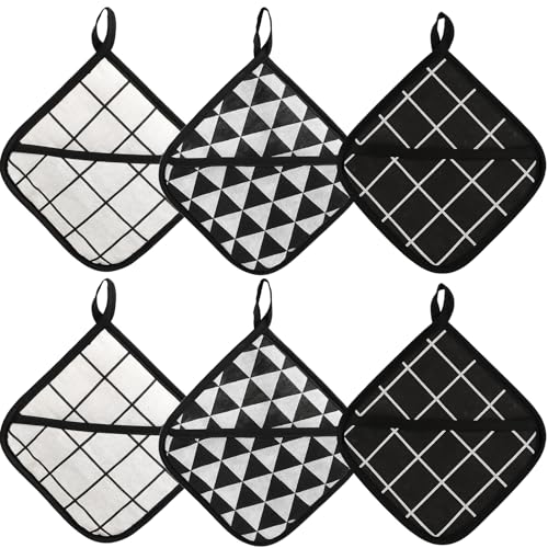 6 Stück HitzebestäNdige Topflappen Waschbar Hitzebeständige Topflappen Große Quadratische Baumwolle Ofenhandschuh 3 Stile Für Heiße Töpfe (18 cm X 18 cm) von DabbOo