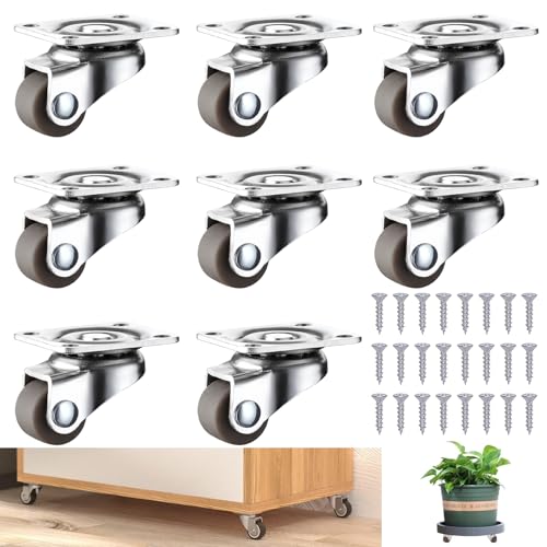 8 Stück Möbelrollen Klein 360 Grad Lenkrollen Rollenmit Schrauben Schwerlastrollen Lenkrollen Geräuschlos für Kleine Möbel,Tisch,Kabinett,Wagen (Braun) von DabbOo