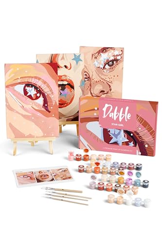 Dabble Premium Set Malen nach Zahlen für Erwachsene - 3 Stück - Mit Zubehör: Leinwand, Rahmen, Acryl-Farben, Pinsel, Blumen, Pflanzen - Star Girl von Dabble