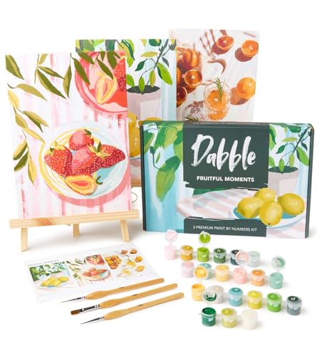 Dabble Malen-nach-Zahlen Kit - Malen nach Zahlen für erwachsene Anfänger mit 3 Leinwandrahmen, Malset für Erwachsene, Blumen Design von Dabble