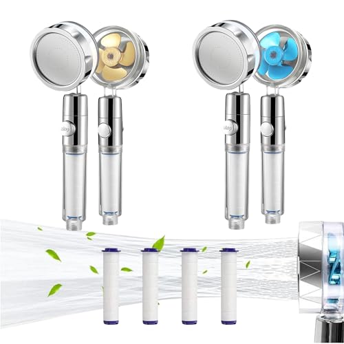 Dabeto Wassersparender Duschkopf, Propeller Duschkopf mit Filter, 360° Drehbare Handbrause, Sparduschkopf mit Stoppfunktion, Duschkopf mit Gegen Kalk, Schützt Haut und Haare (2er-Set Gold + Blau) Dabeto Wassersparender Duschkopf, Propeller Duschkopf mit Filter, 360° Drehbare Handbrause, Sparduschkopf mit Stoppfunktion, Duschkopf mit Gegen Kalk, Schützt Haut und Haare (2er-Set Gold + Blau) von Dabeto