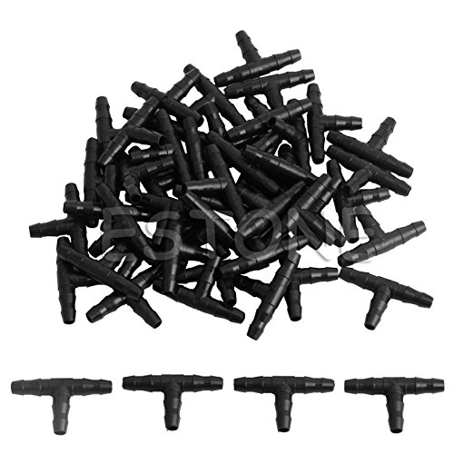 Dabixx Sprinkler Bewässerung 4 / 7mm T-Stück Barb Schlauchverschraubung Joiner Drip System für 4mm / 7mm Tube 50Pieces Schwarz von Dabixx