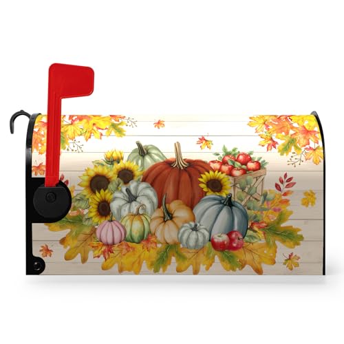 Dacawin Herbsternte Kürbis Briefkastenabdeckungen Herbst Ahornblätter magnetische Briefkastenabdeckung Standardgröße 53,3 x 45,7 cm Bauernhaus Herbst Briefkasten Wraps für Garten Hof Outdoor Dekor von Dacawin